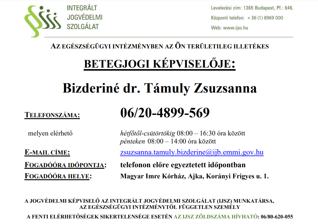 Betegjogi képviselő Magyar Imre Kórház Ajka